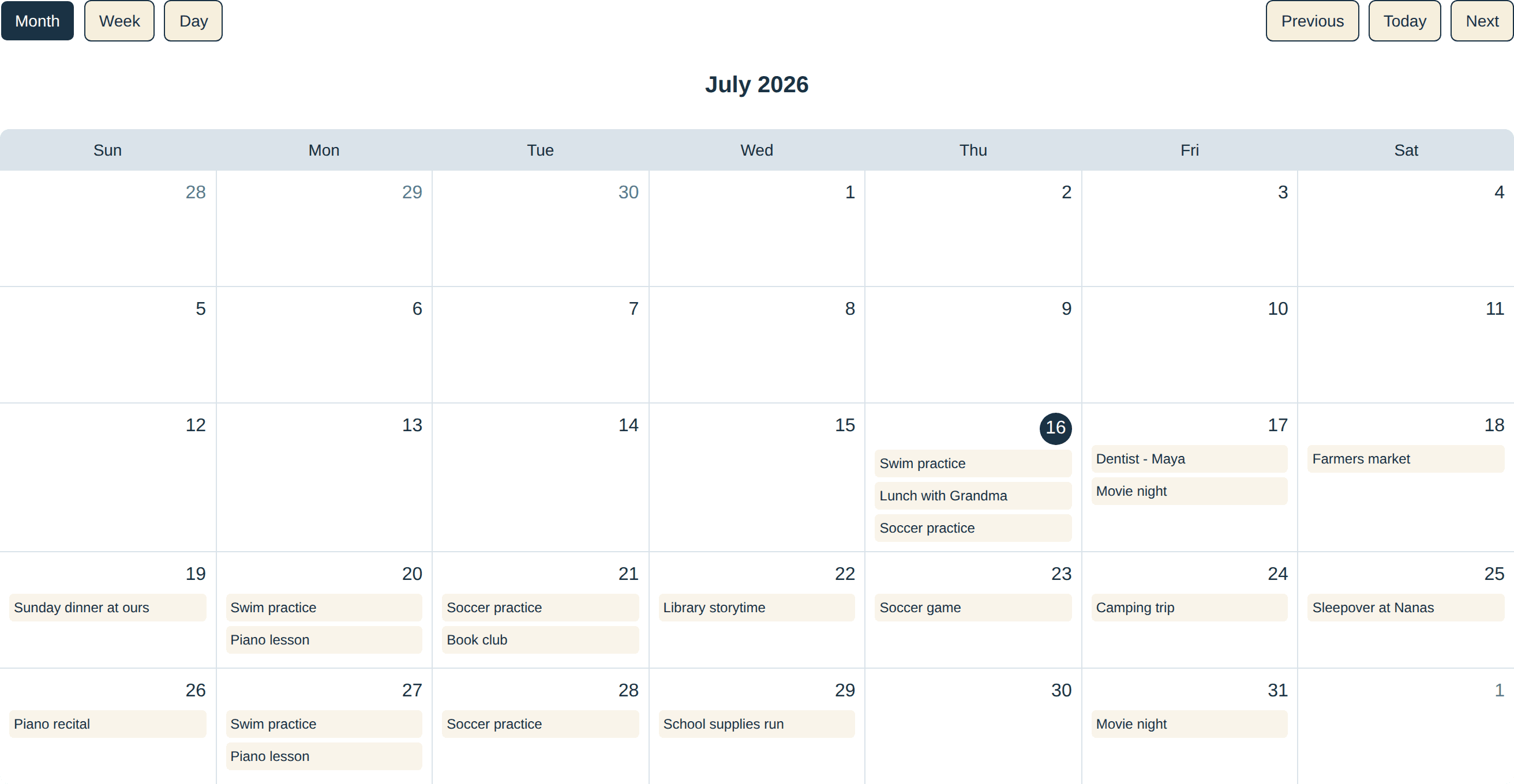 Gather's family calendar showing everyone's week merged in one view